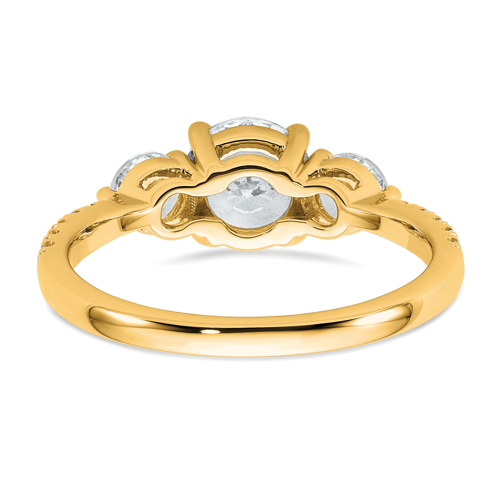 14k 5/8 carat Lab Grown Diamond VS+ F+ Round Semi Mount Three Stone Engagement Ring