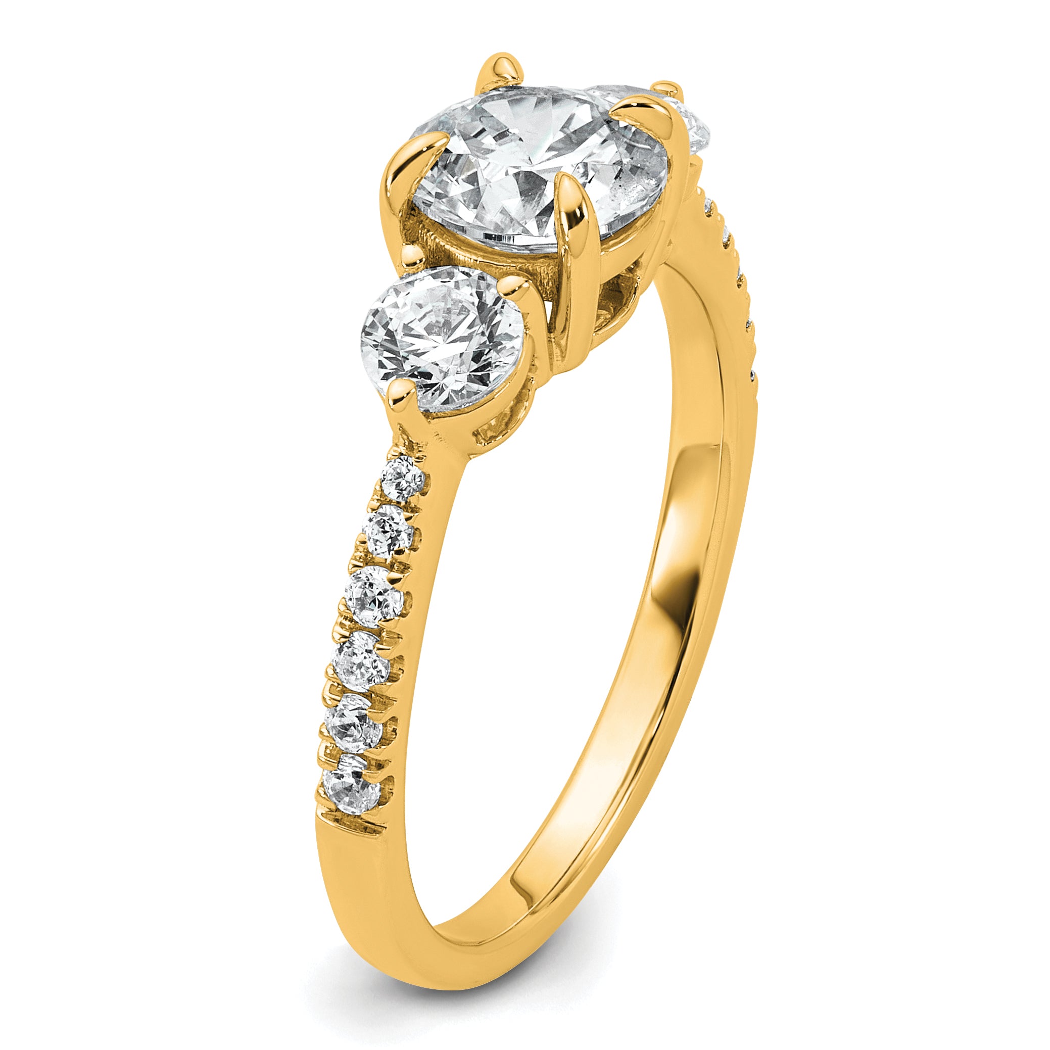 14k 5/8 carat Lab Grown Diamond VS+ F+ Round Semi Mount Three Stone Engagement Ring