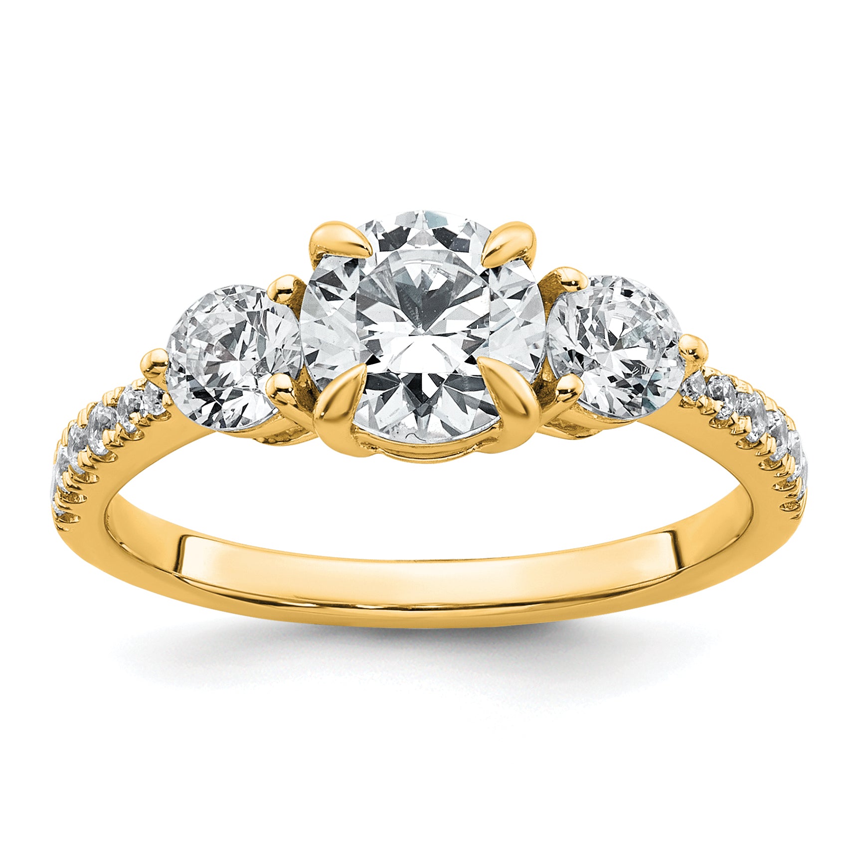14k 5/8 carat Lab Grown Diamond VS+ F+ Round Semi Mount Three Stone Engagement Ring Main image