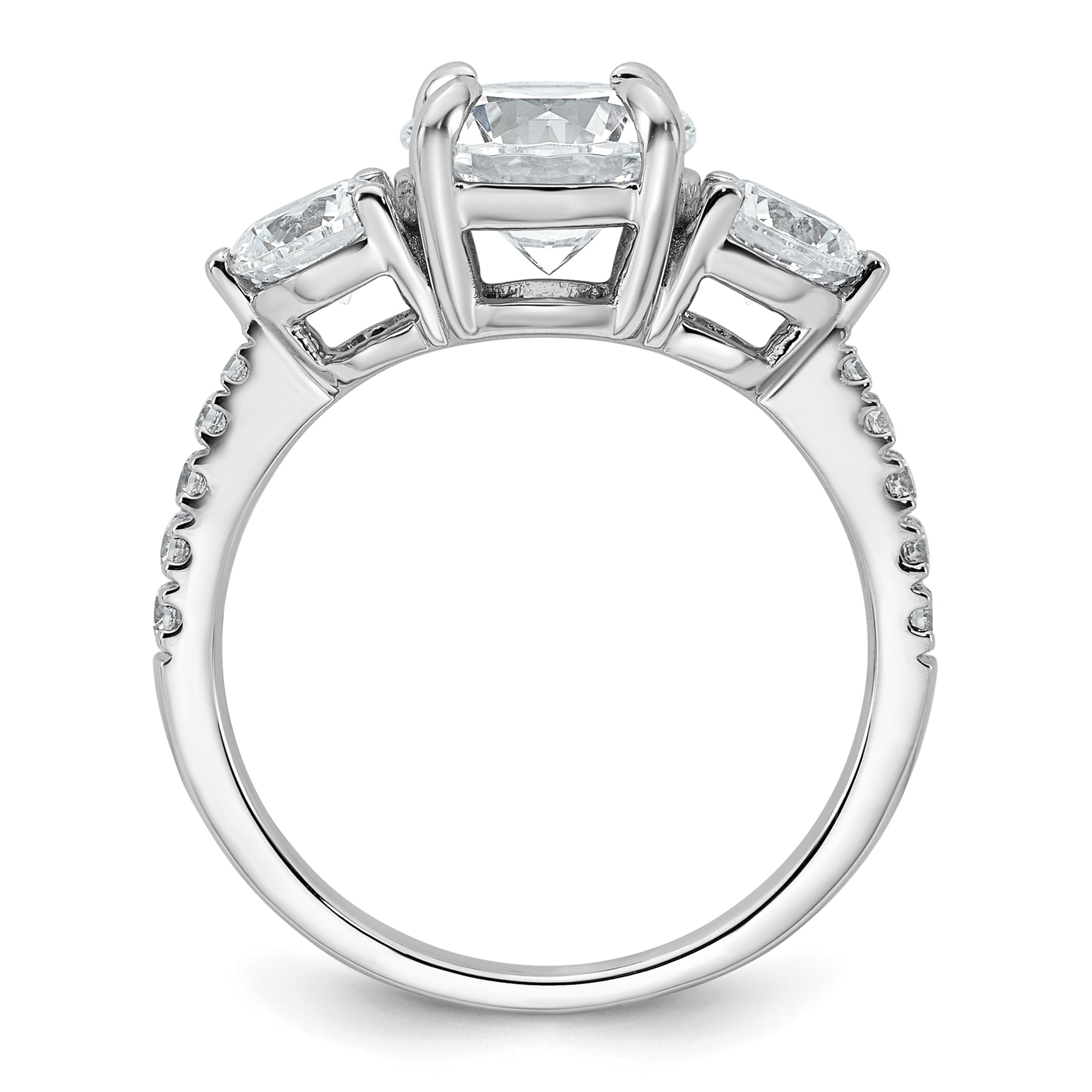14k White Gold 1 carat Lab Grown Diamond VS+ F+ Round Semi Mount Three Stone Engagement Ring