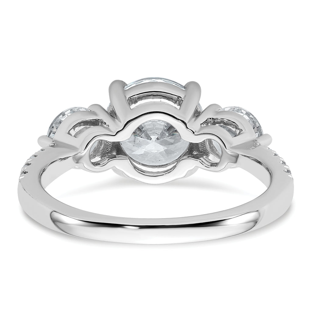 14k White Gold 1 carat Lab Grown Diamond VS+ F+ Round Semi Mount Three Stone Engagement Ring