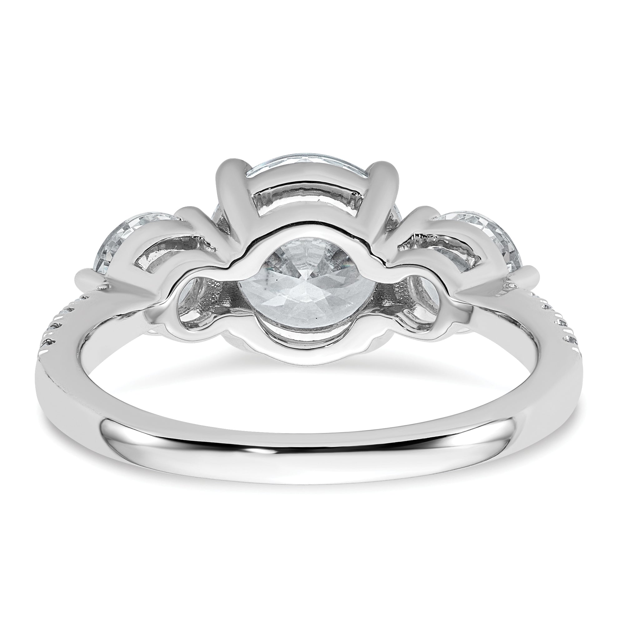 14k White Gold 1 carat Lab Grown Diamond VS+ F+ Round Semi Mount Three Stone Engagement Ring
