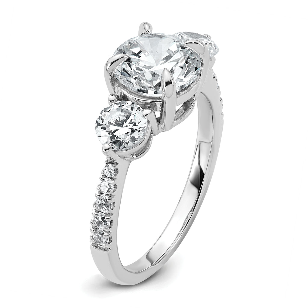 14k White Gold 1 carat Lab Grown Diamond VS+ F+ Round Semi Mount Three Stone Engagement Ring