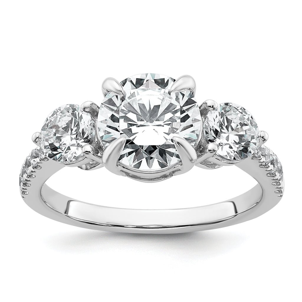 14k White Gold 1 carat Lab Grown Diamond VS+ F+ Round Semi Mount Three Stone Engagement Ring