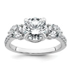 14k White Gold 1 carat Lab Grown Diamond VS+ F+ Round Semi Mount Three Stone Engagement Ring