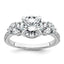 14k White Gold 1 carat Lab Grown Diamond VS+ F+ Round Semi Mount Three Stone Engagement Ring