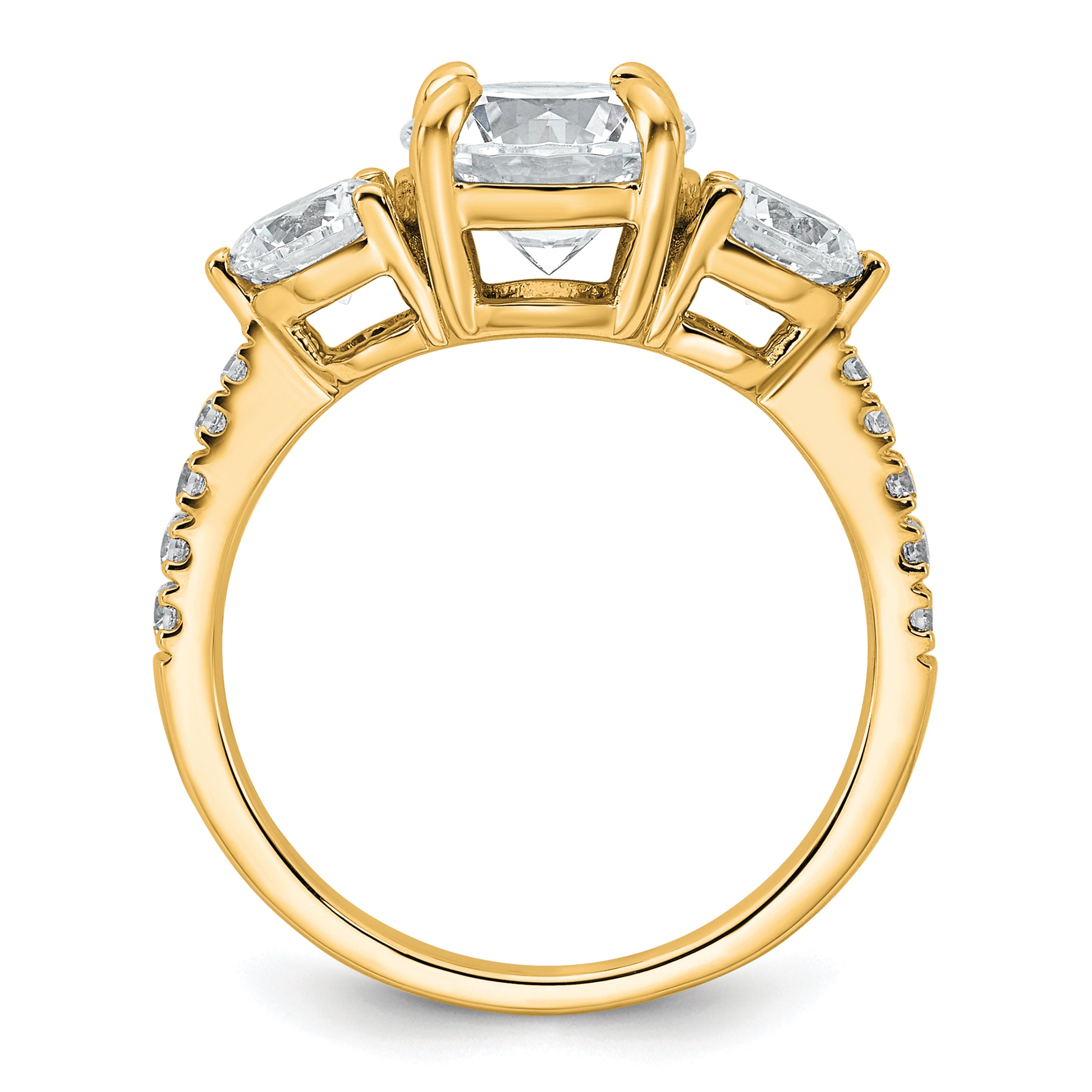 14k 1 carat Lab Grown Diamond VS+ F+ Round Semi Mount Three Stone Engagement Ring