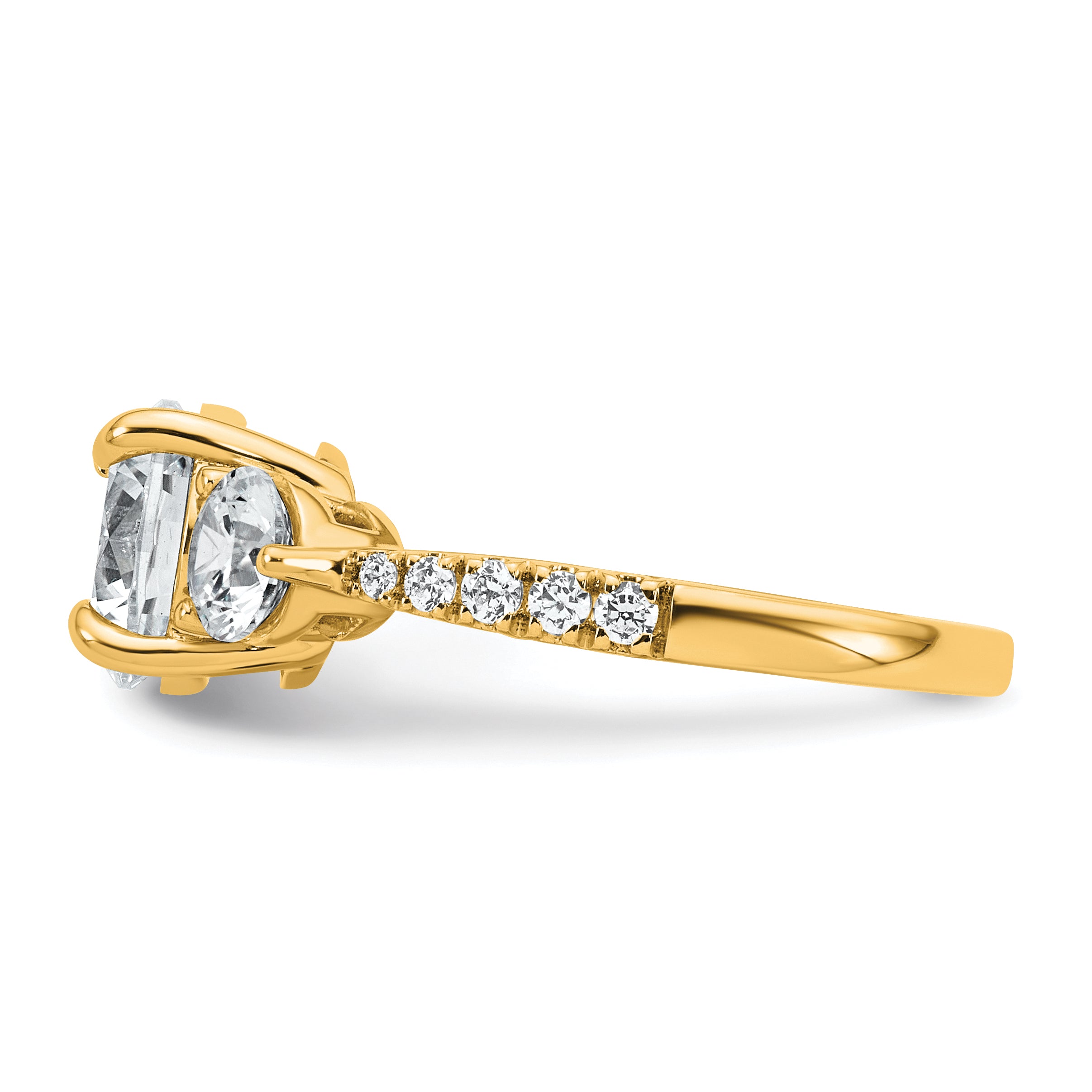 14k 1 carat Lab Grown Diamond VS+ F+ Round Semi Mount Three Stone Engagement Ring