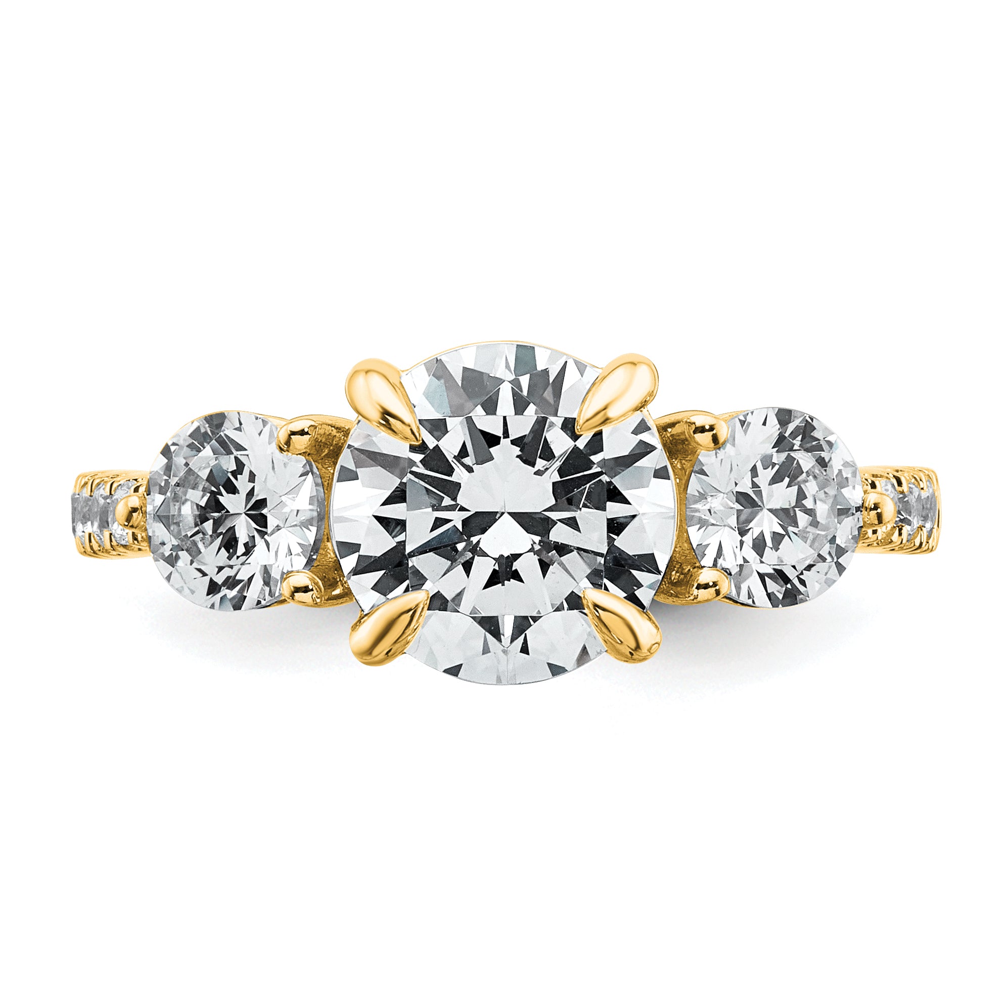 14k 1 carat Lab Grown Diamond VS+ F+ Round Semi Mount Three Stone Engagement Ring