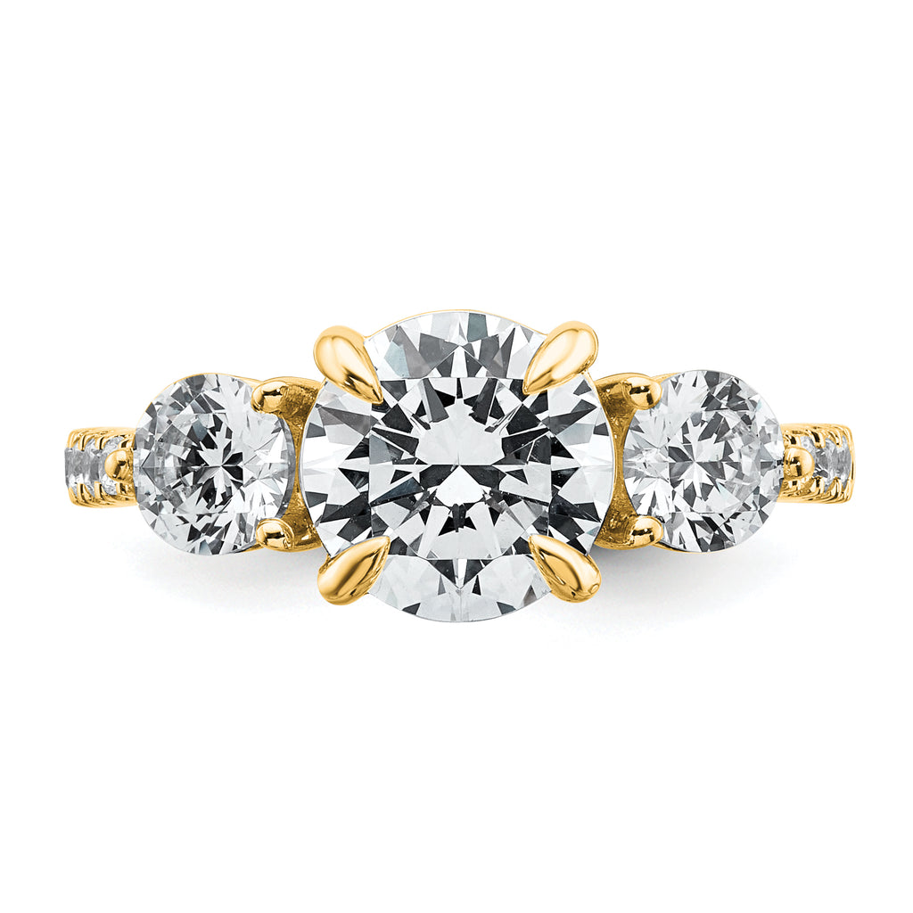 14k 1 carat Lab Grown Diamond VS+ F+ Round Semi Mount Three Stone Engagement Ring