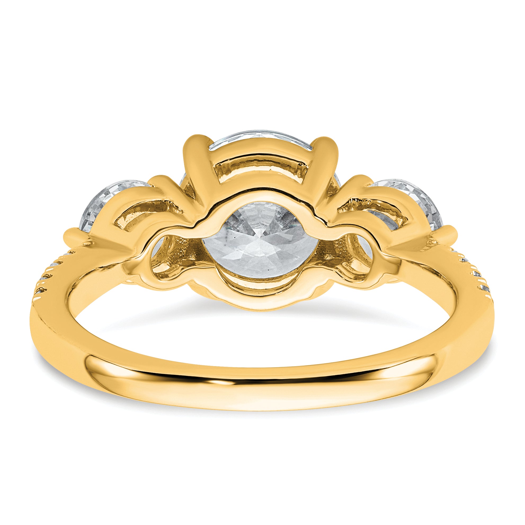 14k 1 carat Lab Grown Diamond VS+ F+ Round Semi Mount Three Stone Engagement Ring