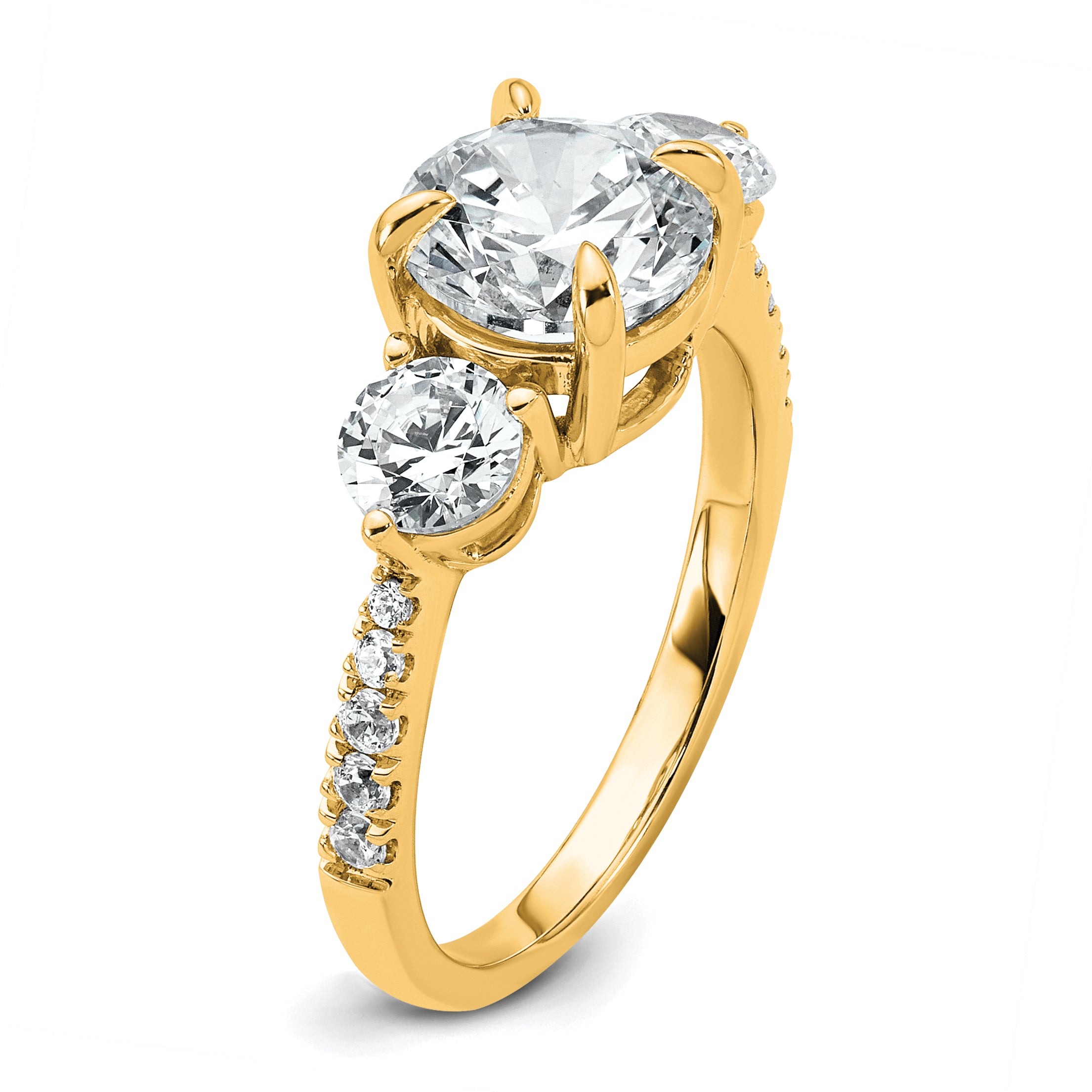 14k 1 carat Lab Grown Diamond VS+ F+ Round Semi Mount Three Stone Engagement Ring