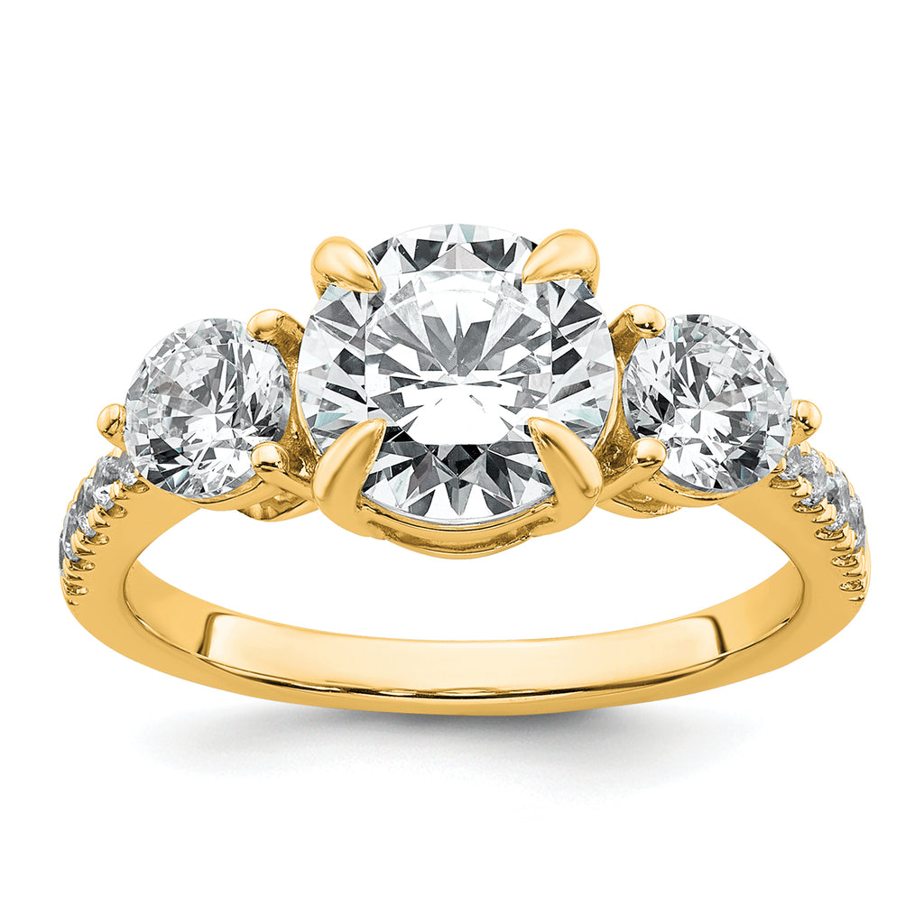 14k 1 carat Lab Grown Diamond VS+ F+ Round Semi Mount Three Stone Engagement Ring