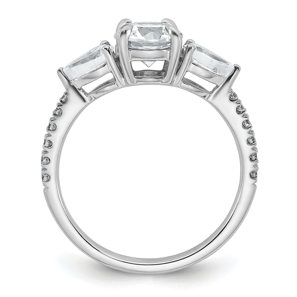 14k White Gold 5/8 carat Lab Grown Diamond VS+F+ Round 1 carat Center Semi Mount Three Stone Engagement Ring