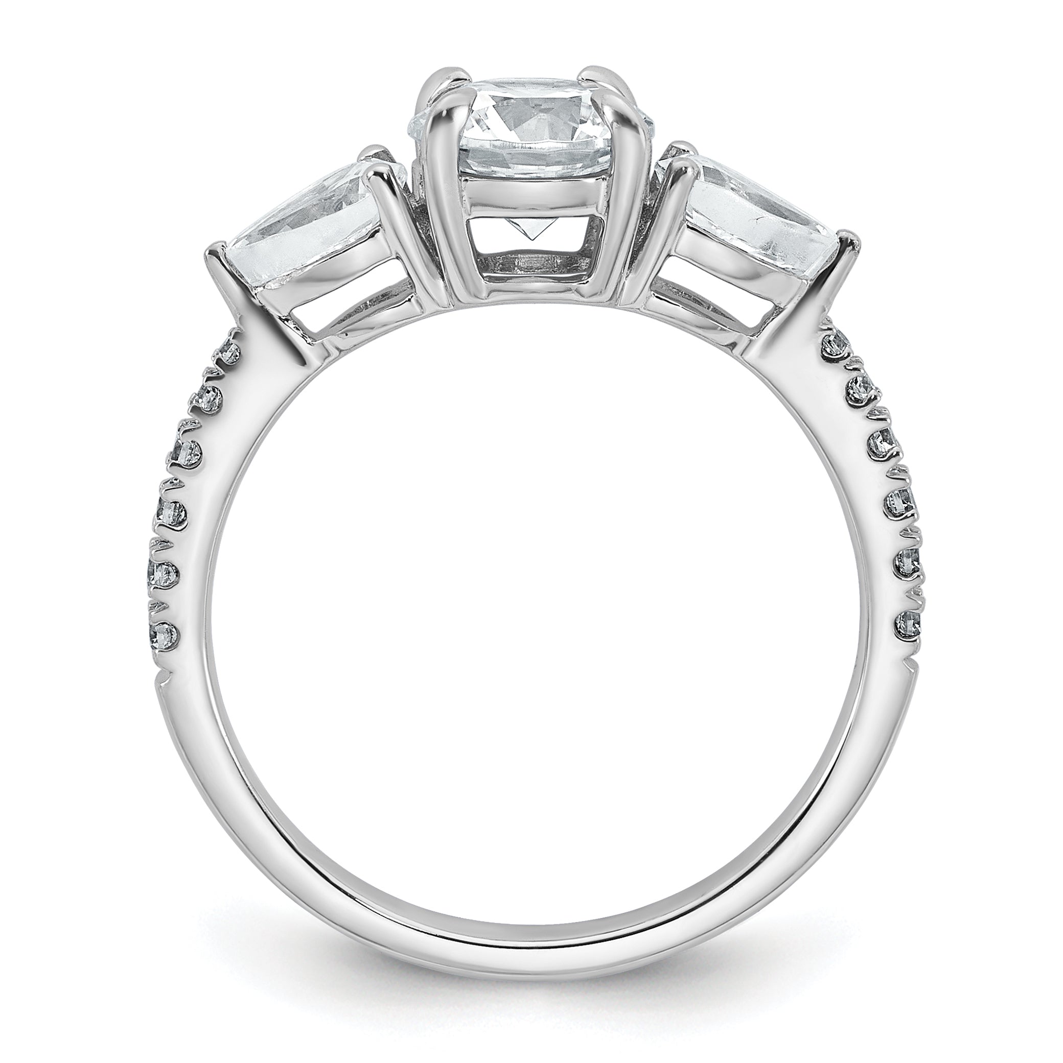 14k White Gold 5/8 carat Lab Grown Diamond VS+F+ Round 1 carat Center Semi Mount Three Stone Engagement Ring