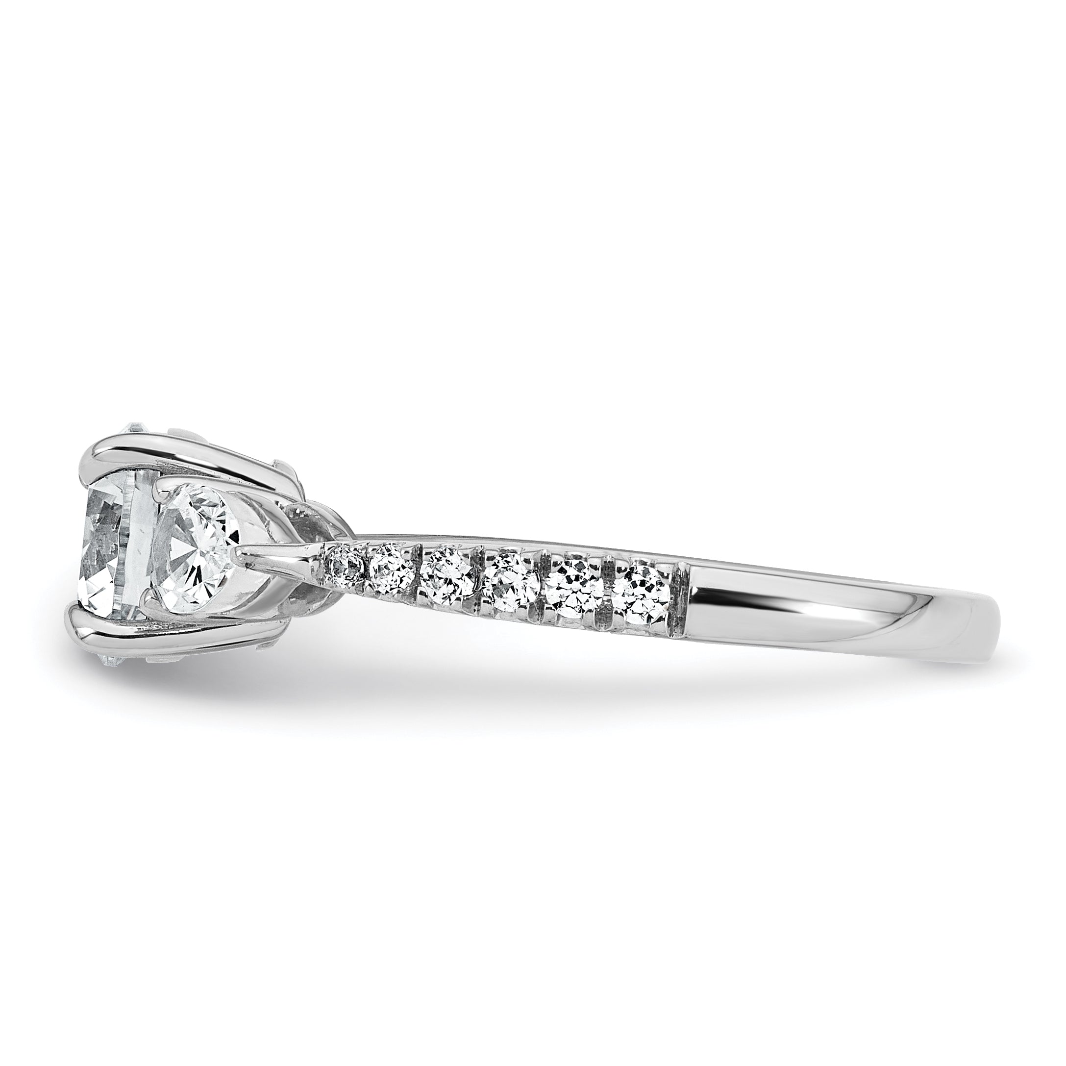 14k White Gold 5/8 carat Lab Grown Diamond VS+F+ Round 1 carat Center Semi Mount Three Stone Engagement Ring