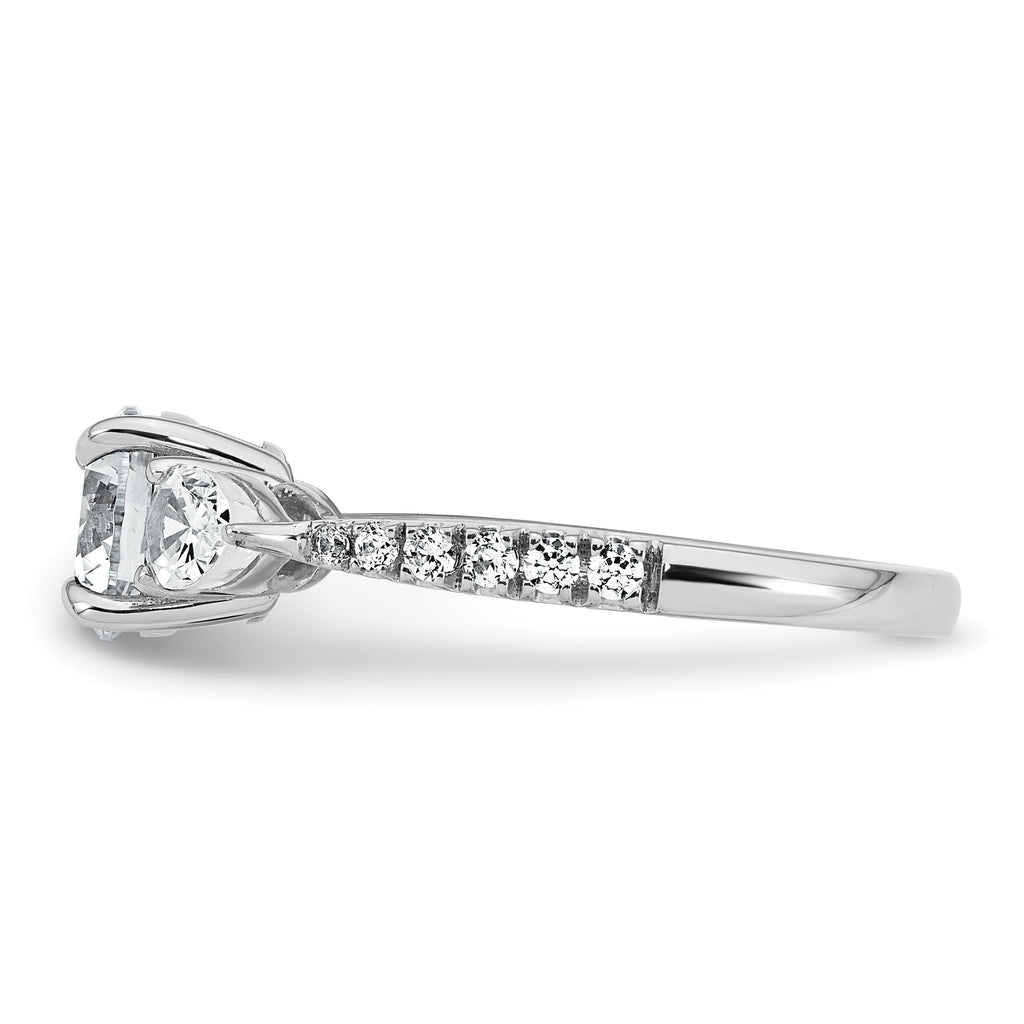 14k White Gold 5/8 carat Lab Grown Diamond VS+F+ Round 1 carat Center Semi Mount Three Stone Engagement Ring
