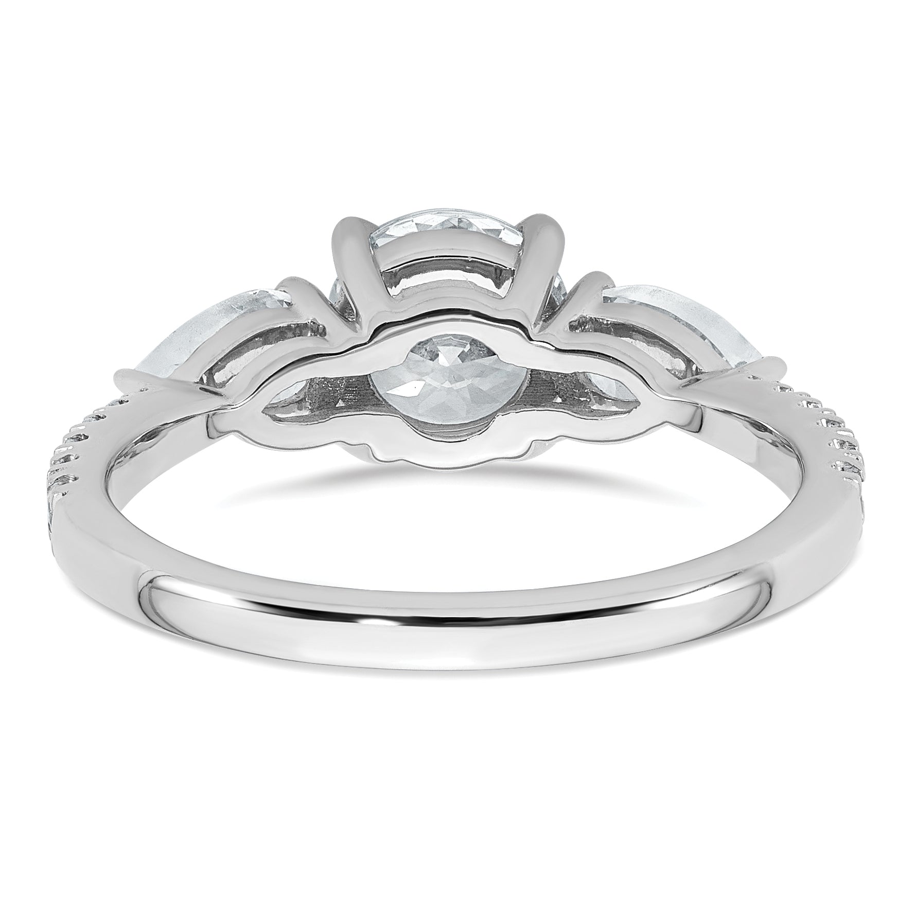 14k White Gold 5/8 carat Lab Grown Diamond VS+F+ Round 1 carat Center Semi Mount Three Stone Engagement Ring