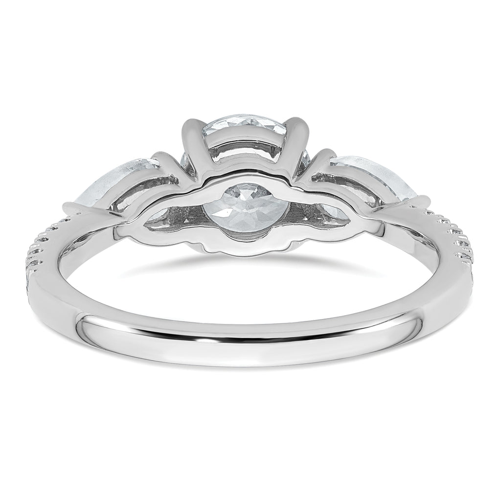 14k White Gold 5/8 carat Lab Grown Diamond VS+F+ Round 1 carat Center Semi Mount Three Stone Engagement Ring