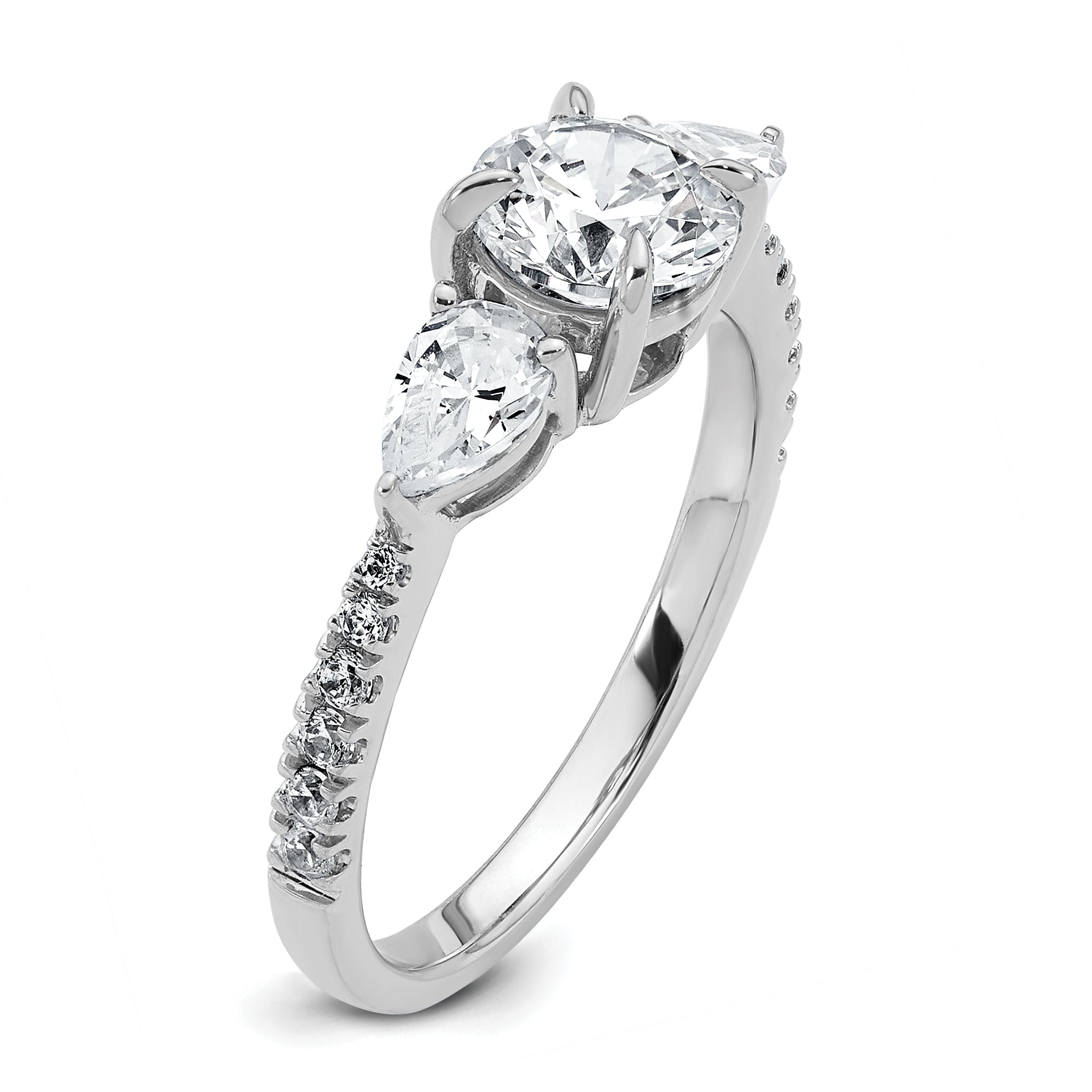 14k White Gold 5/8 carat Lab Grown Diamond VS+F+ Round 1 carat Center Semi Mount Three Stone Engagement Ring