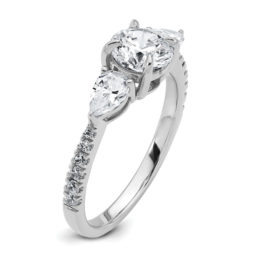 14k White Gold 5/8 carat Lab Grown Diamond VS+F+ Round 1 carat Center Semi Mount Three Stone Engagement Ring
