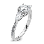 14k White Gold 5/8 carat Lab Grown Diamond VS+F+ Round 1 carat Center Semi Mount Three Stone Engagement Ring