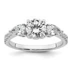 14k White Gold 5/8 carat Lab Grown Diamond VS+F+ Round 1 carat Center Semi Mount Three Stone Engagement Ring
