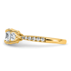 14k 5/8 carat Lab Grown Diamond VS+F+ Round 1 carat Center Semi Mount Three Stone Engagement Ring
