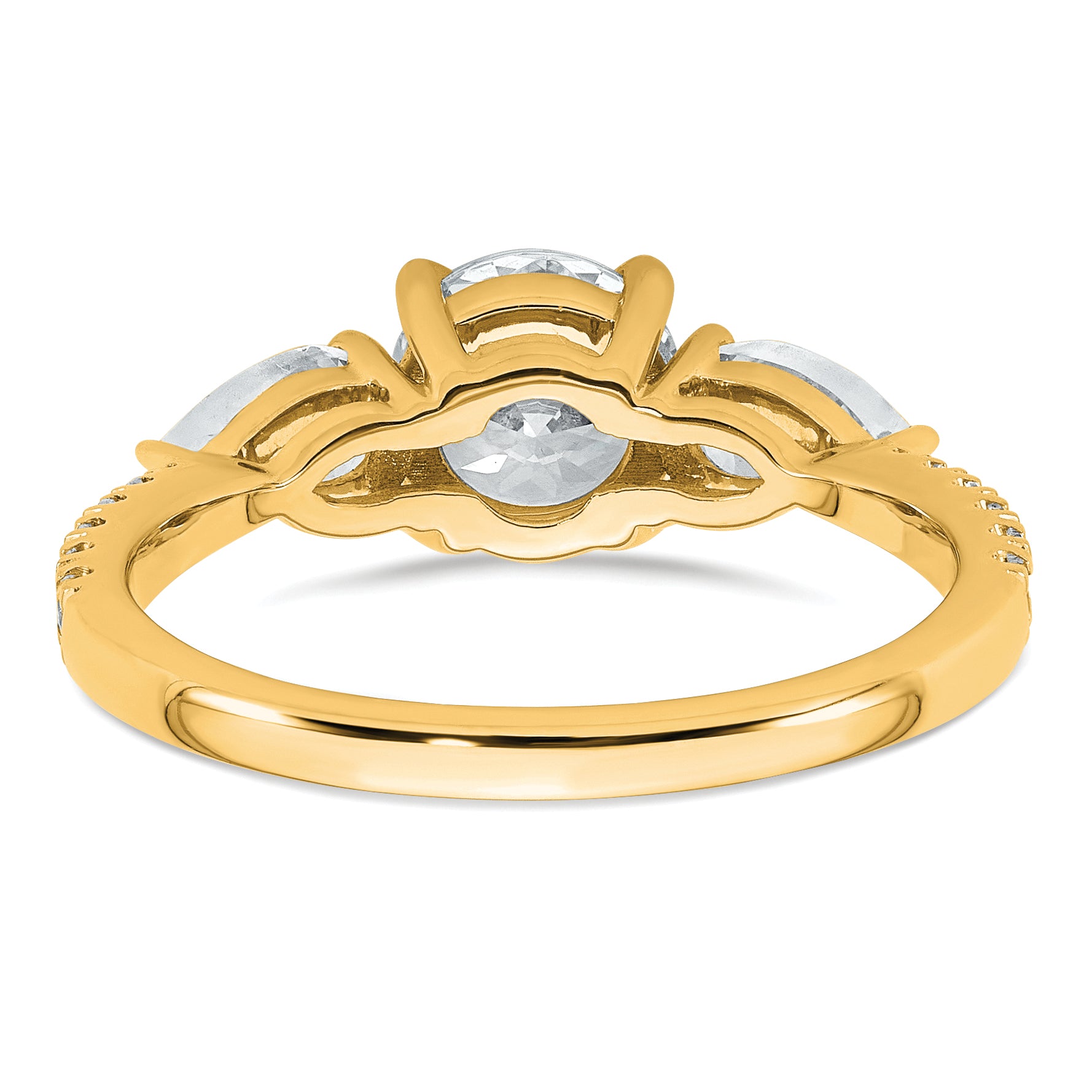 14k 5/8 carat Lab Grown Diamond VS+F+ Round 1 carat Center Semi Mount Three Stone Engagement Ring