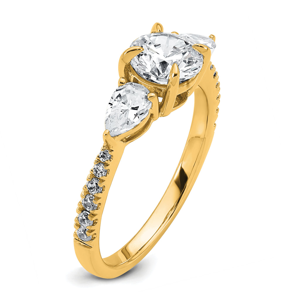 14k 5/8 carat Lab Grown Diamond VS+F+ Round 1 carat Center Semi Mount Three Stone Engagement Ring