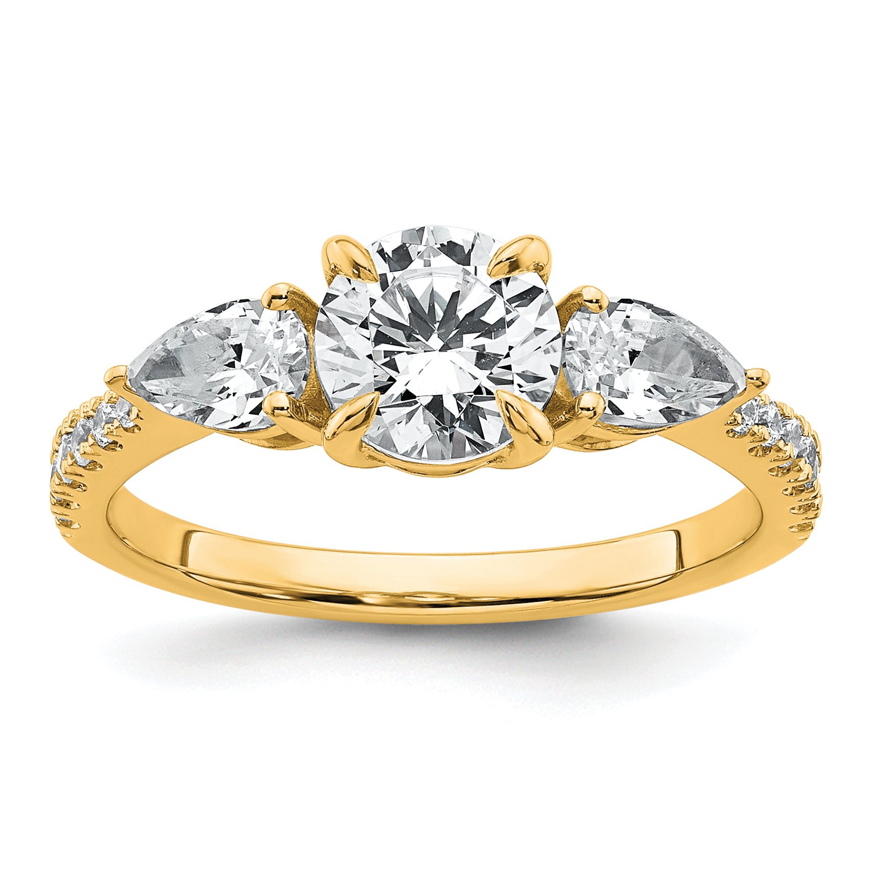 14k 5/8 carat Lab Grown Diamond VS+F+ Round 1 carat Center Semi Mount Three Stone Engagement Ring