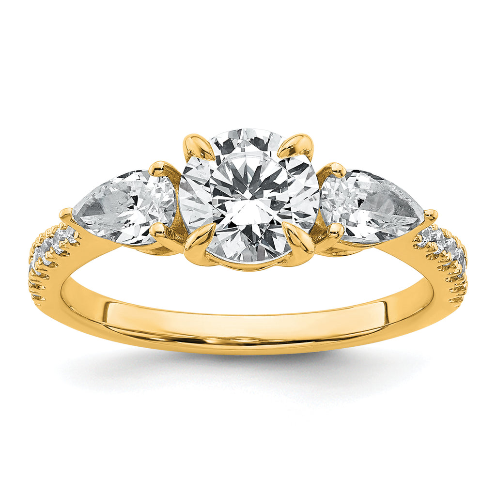 14k 5/8 carat Lab Grown Diamond VS+F+ Round 1 carat Center Semi Mount Three Stone Engagement Ring