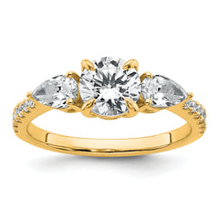 14k 5/8 carat Lab Grown Diamond VS+F+ Round 1 carat Center Semi Mount Three Stone Engagement Ring