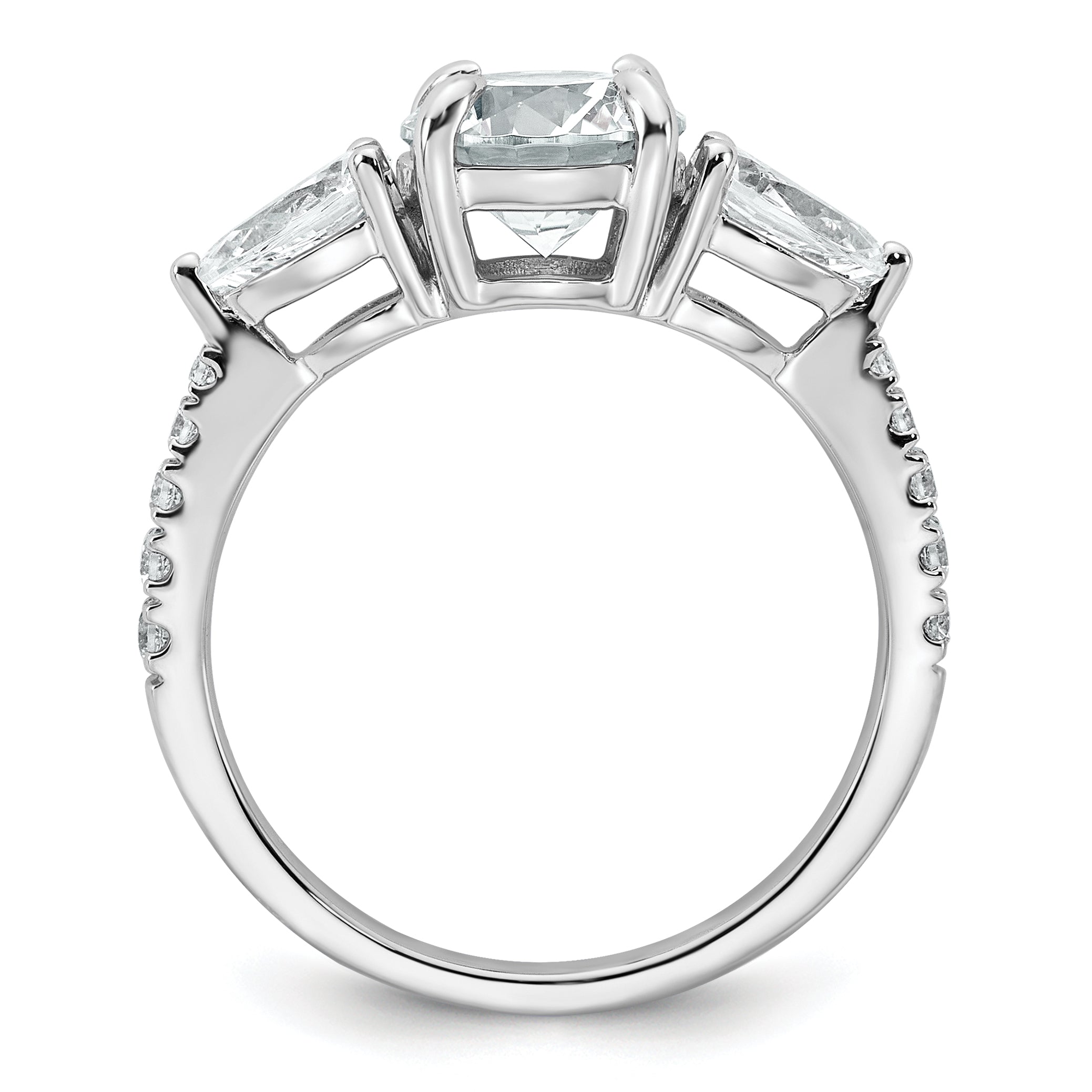 14k White Gold 3/4 carat Lab Grown Diamond VS+F+ Round 1 carat Center Semi Mount Three Stone Engagement Ring Secondary image