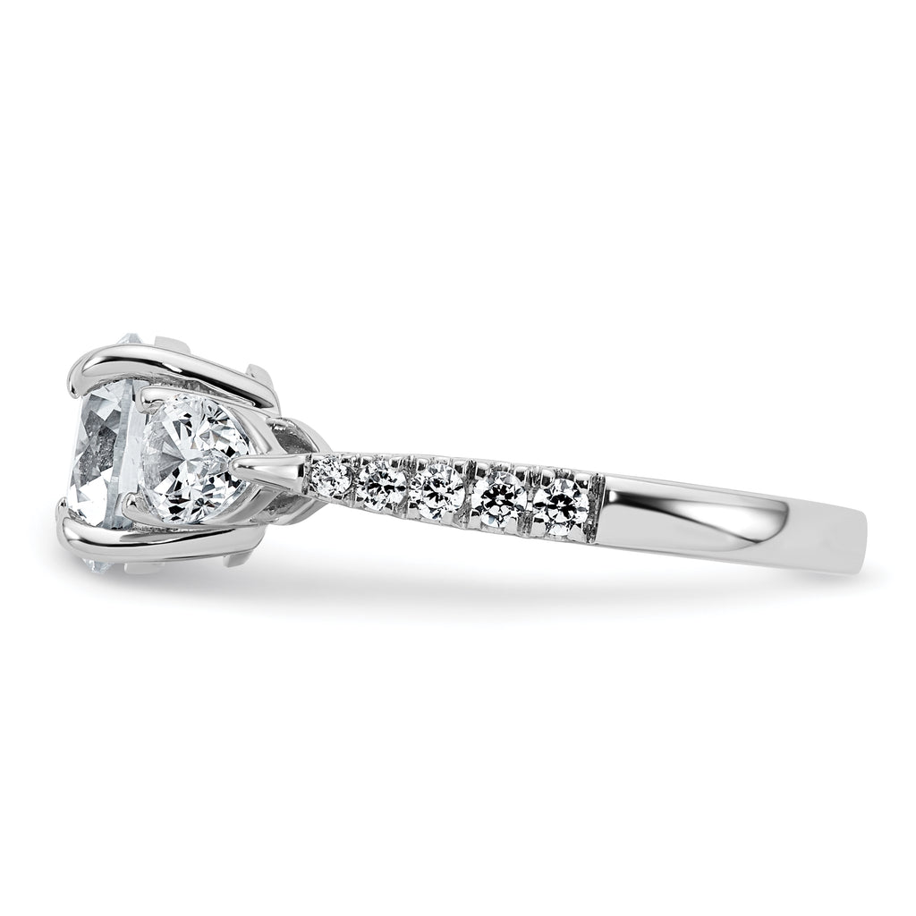 14k White Gold 3/4 carat Lab Grown Diamond VS+F+ Round 1 carat Center Semi Mount Three Stone Engagement Ring