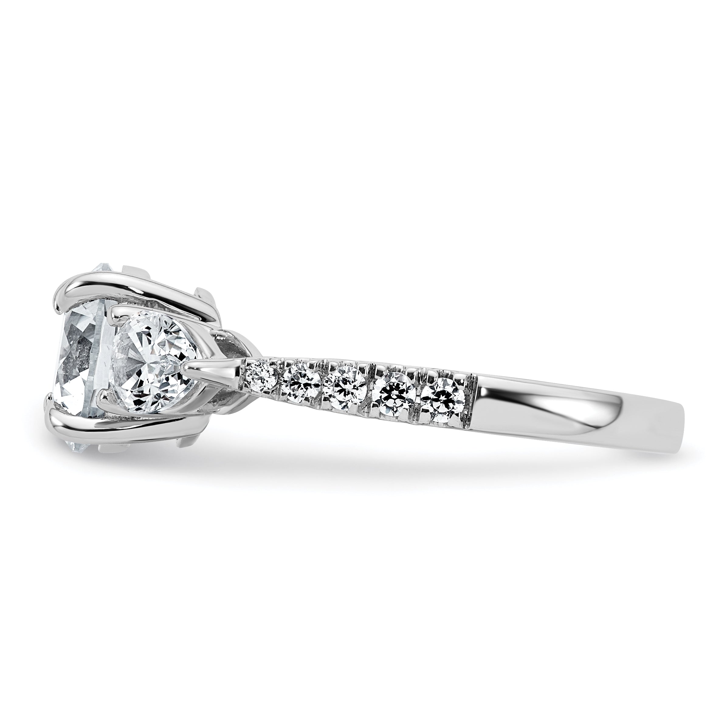 14k White Gold 3/4 carat Lab Grown Diamond VS+F+ Round 1 carat Center Semi Mount Three Stone Engagement Ring