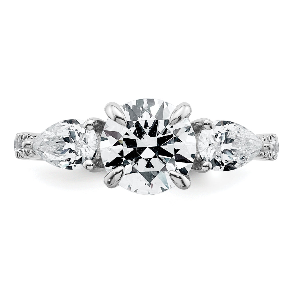 14k White Gold 3/4 carat Lab Grown Diamond VS+F+ Round 1 carat Center Semi Mount Three Stone Engagement Ring