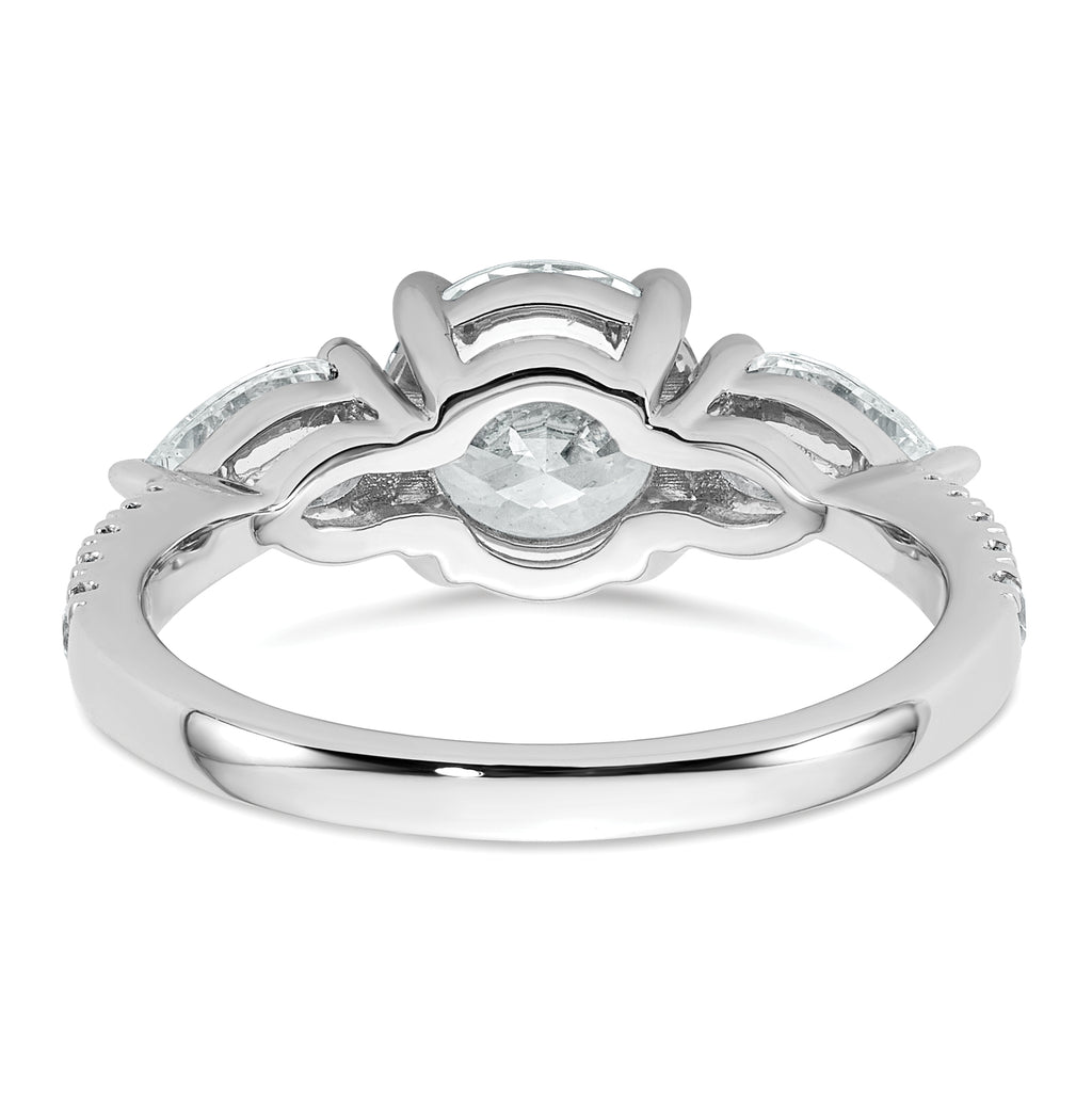 14k White Gold 3/4 carat Lab Grown Diamond VS+F+ Round 1 carat Center Semi Mount Three Stone Engagement Ring