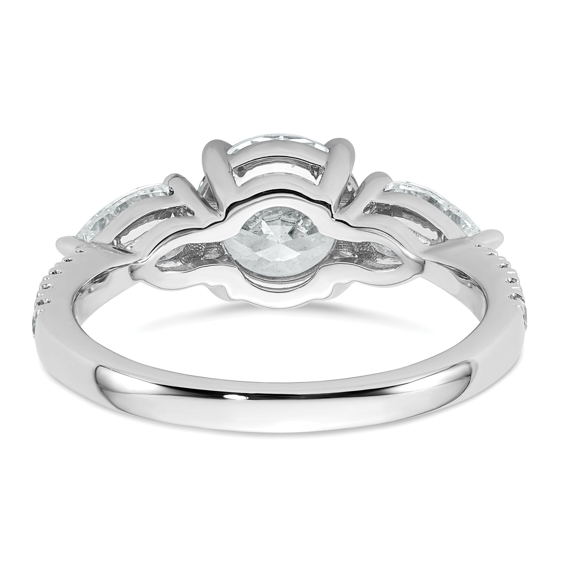 14k White Gold 3/4 carat Lab Grown Diamond VS+F+ Round 1 carat Center Semi Mount Three Stone Engagement Ring