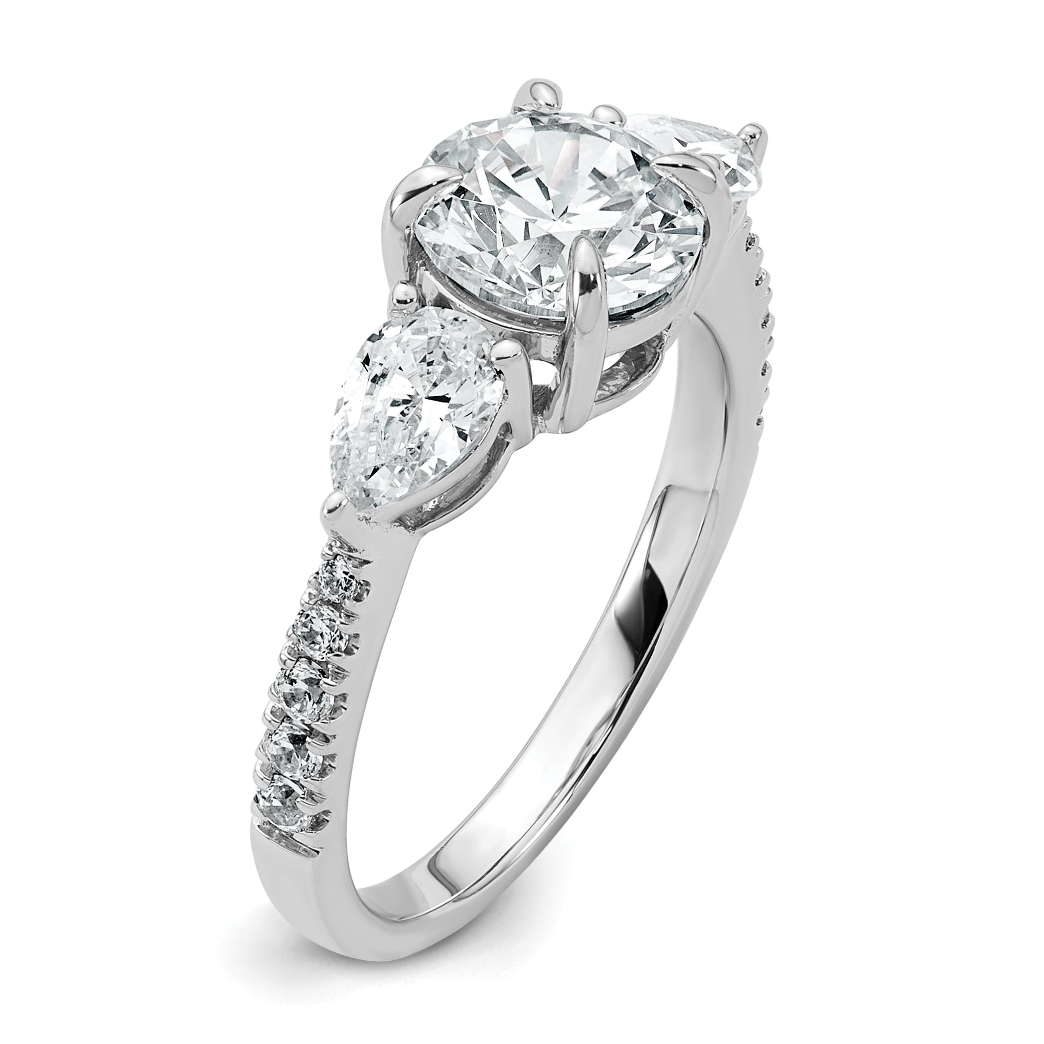14k White Gold 3/4 carat Lab Grown Diamond VS+F+ Round 1 carat Center Semi Mount Three Stone Engagement Ring