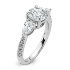 14k White Gold 3/4 carat Lab Grown Diamond VS+F+ Round 1 carat Center Semi Mount Three Stone Engagement Ring