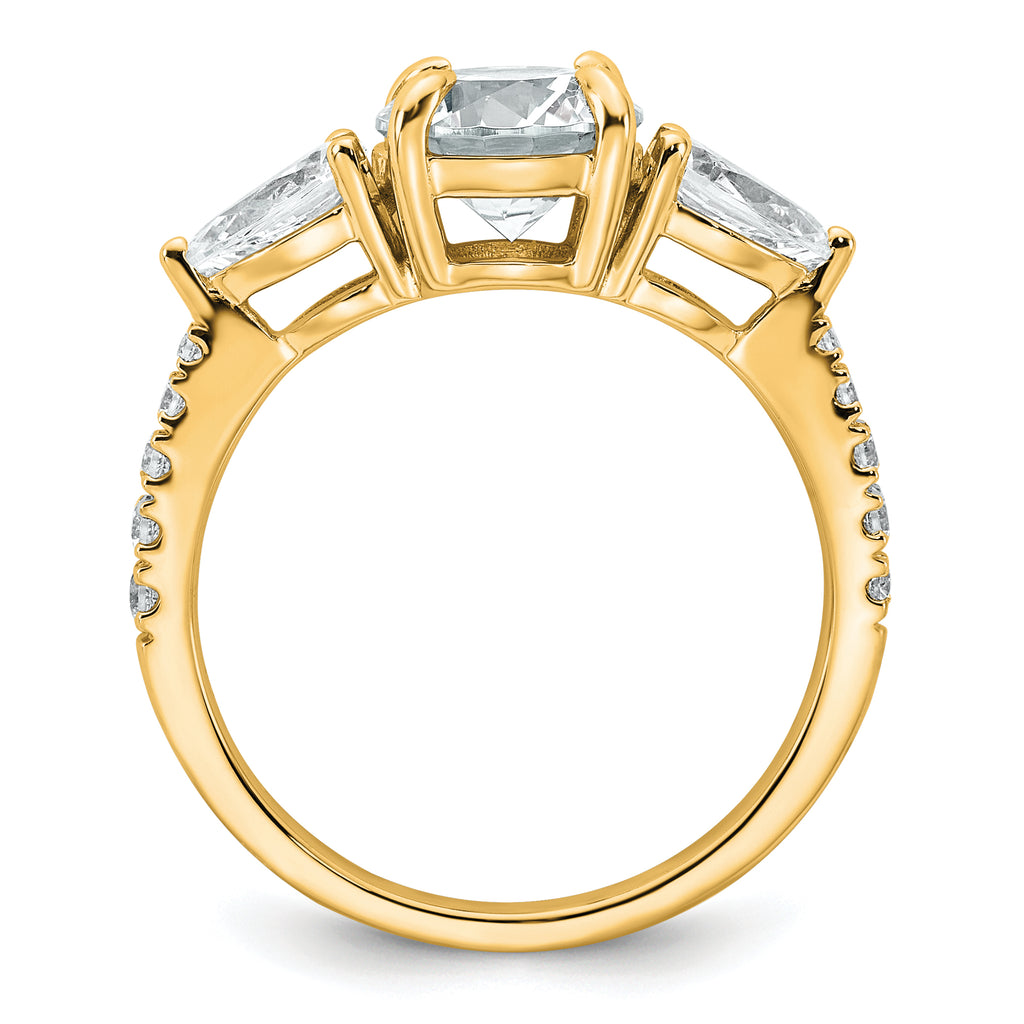 14k 3/4 carat Lab Grown Diamond VS+F+ Round 1 carat Center Semi Mount Three Stone Engagement Ring