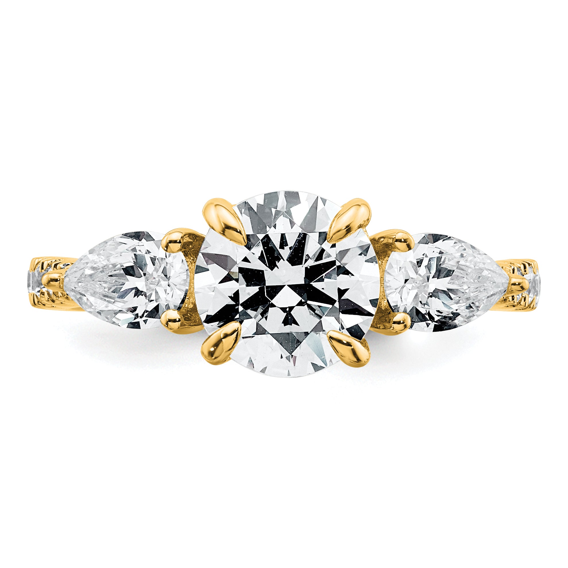 14k 3/4 carat Lab Grown Diamond VS+F+ Round 1 carat Center Semi Mount Three Stone Engagement Ring