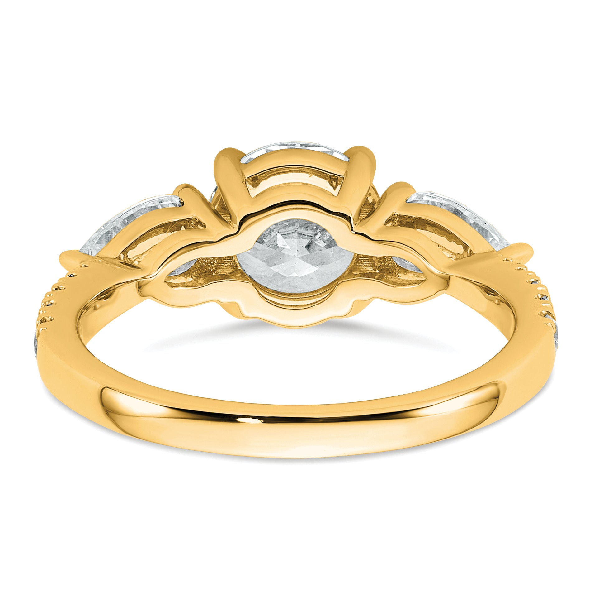 14k 3/4 carat Lab Grown Diamond VS+F+ Round 1 carat Center Semi Mount Three Stone Engagement Ring