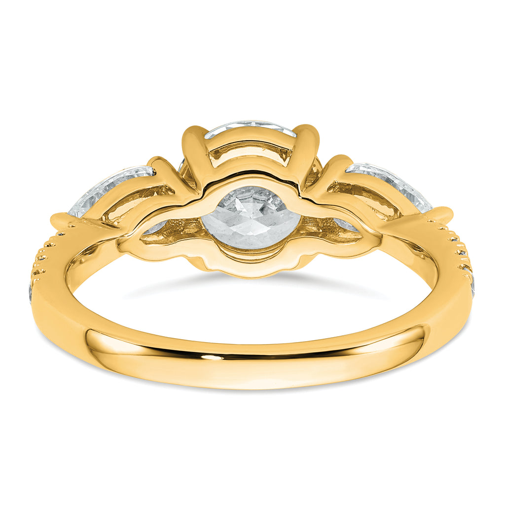 14k 3/4 carat Lab Grown Diamond VS+F+ Round 1 carat Center Semi Mount Three Stone Engagement Ring