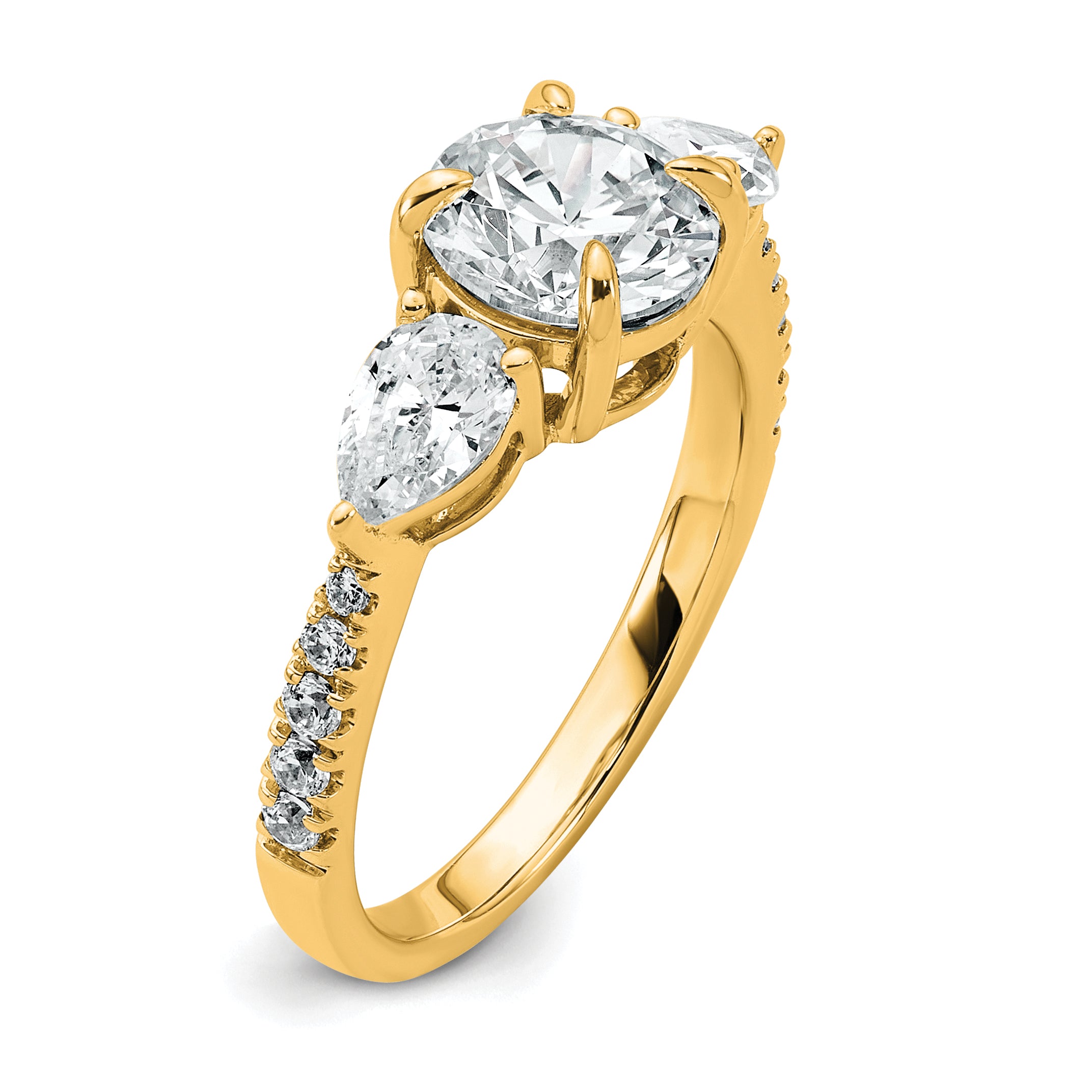 14k 3/4 carat Lab Grown Diamond VS+F+ Round 1 carat Center Semi Mount Three Stone Engagement Ring