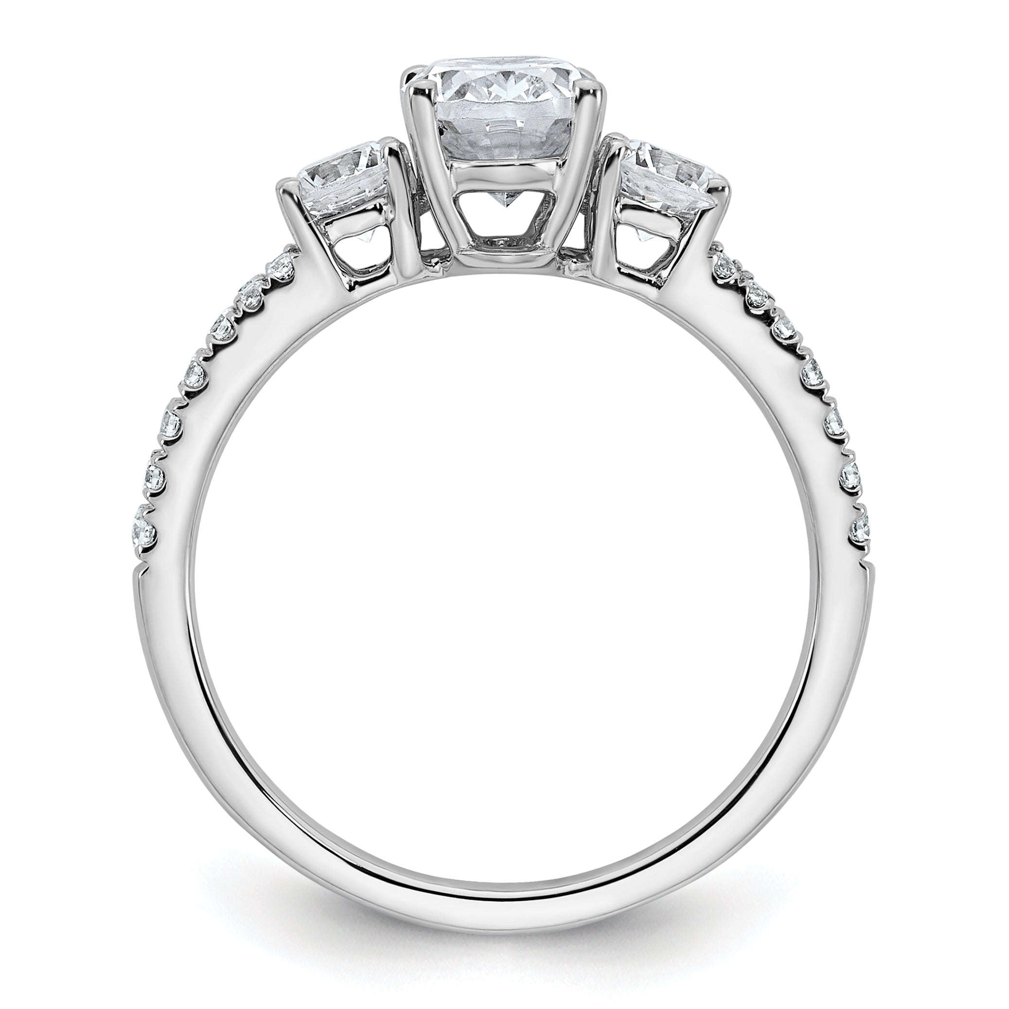 14k White Gold 1 5/8 carat Lab Grown Diamond VS+ F+ Oval with Round Complete Three Stone Engagement Ring