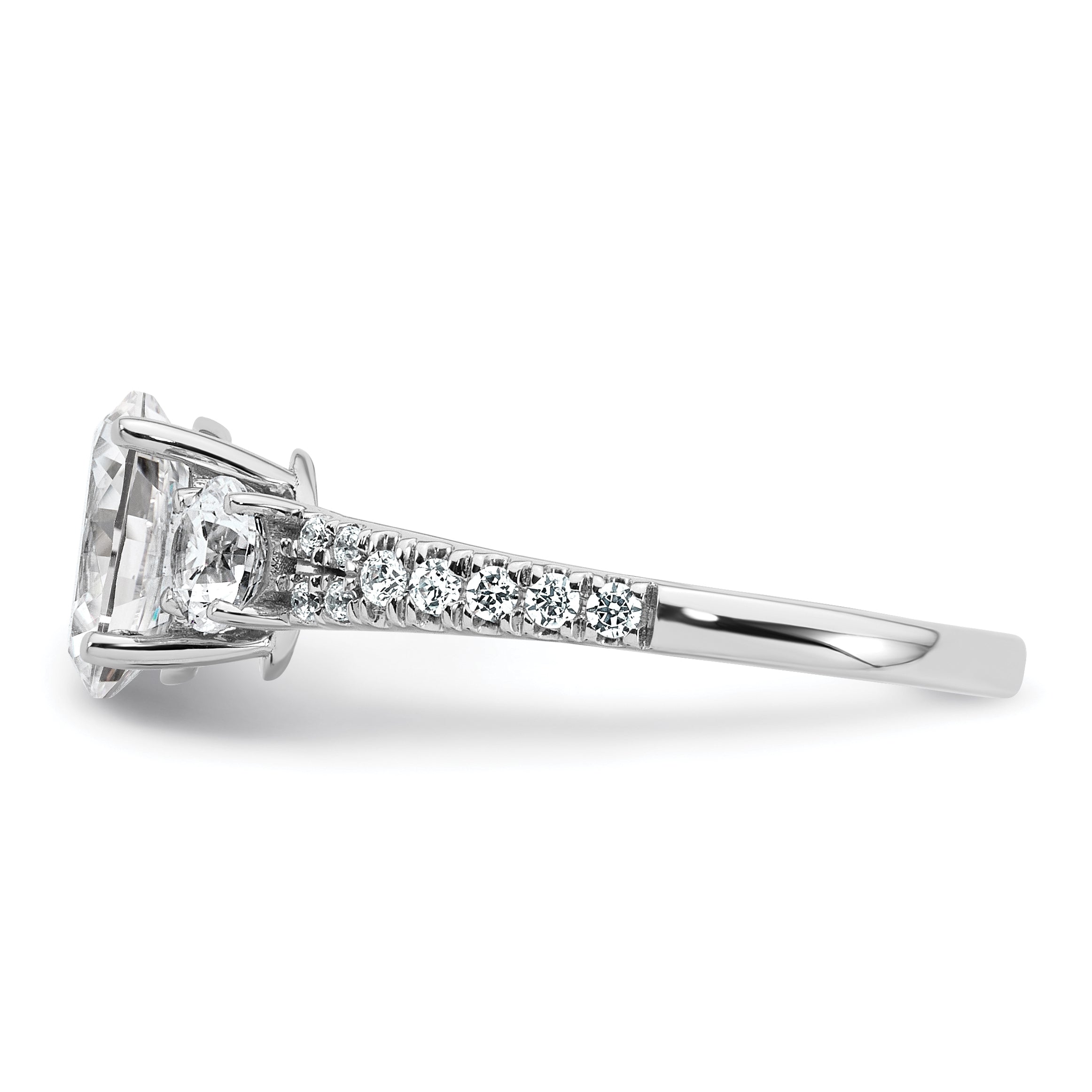 14k White Gold 1 5/8 carat Lab Grown Diamond VS+ F+ Oval with Round Complete Three Stone Engagement Ring