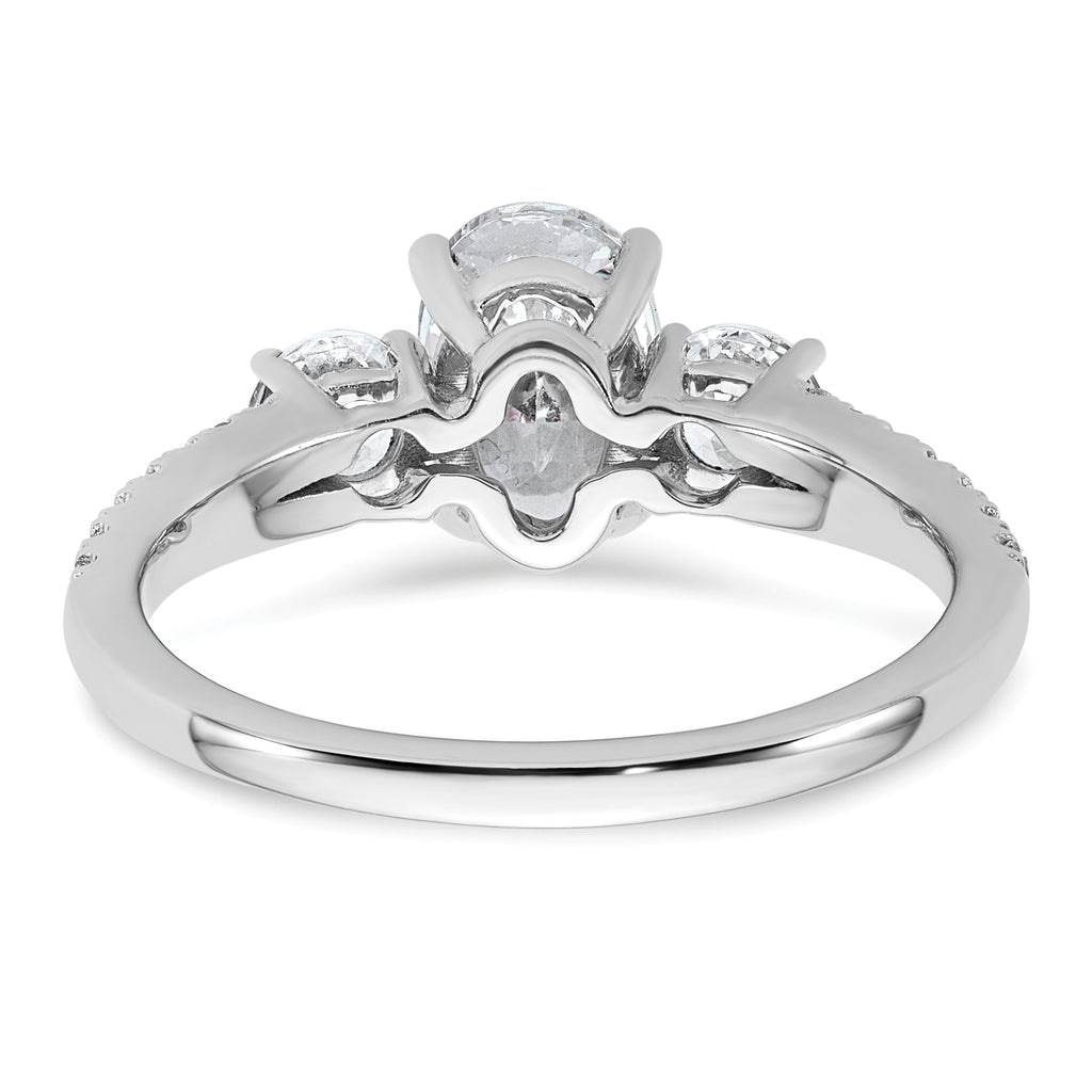 14k White Gold 1 5/8 carat Lab Grown Diamond VS+ F+ Oval with Round Complete Three Stone Engagement Ring