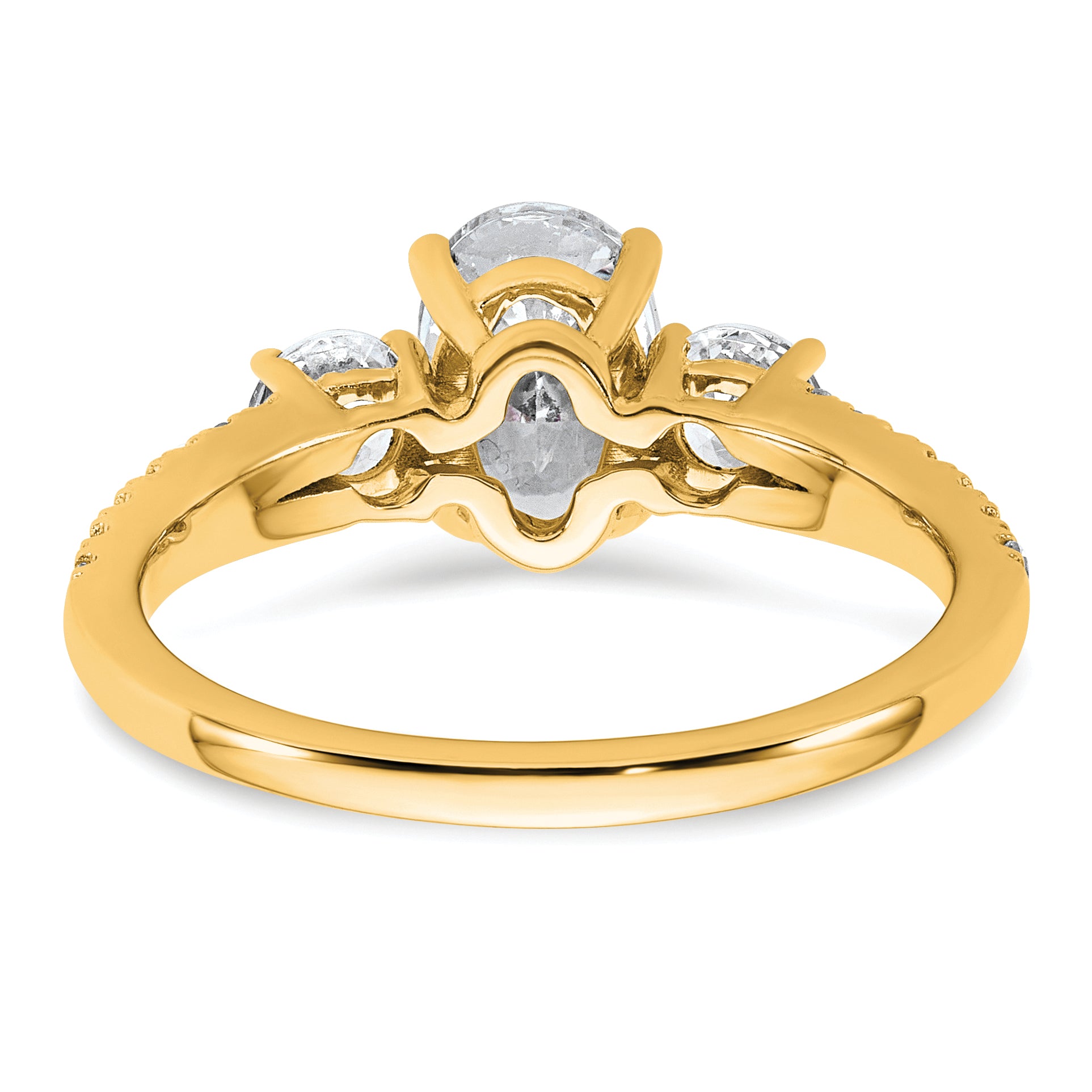 14k 1 5/8 carat Lab Grown Diamond VS+ F+ Oval with Round Complete Three Stone Engagement Ring